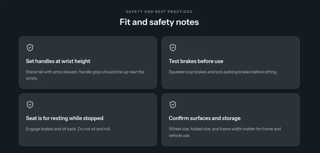 Product page screenshot showing safety and fit notes.